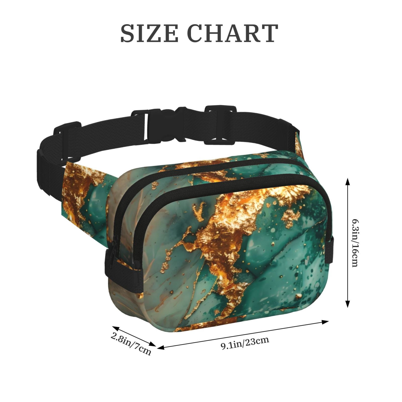 Kuqiui Emerald Color Gold Marble Print Fanny Packs for Women Cross Body Waist Bag Fashionable Fanny Pack Designer Workout Hiking Waist Pack Running Travel Gym