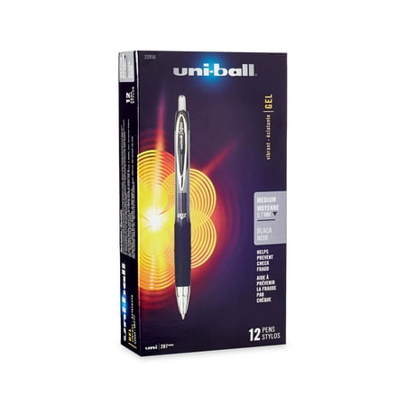 uni-ball 207 Retractable Gel Pens, Medium Point, Black, Box of