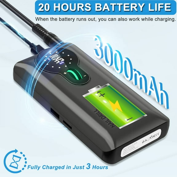 QIHE-35,000 RPM Rechargeable Nail Drill, Portable Cordless Electric Nail File for Acrylic and Gel Nails, Polishing & Removal, Manicure Pedicure Kit with Nail Drill Bits, Dark Silver (Pro)