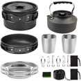thumbnail image 1 of 1 juego de utensilios de cocina para acampar al aire libre, vajilla portátil para picnic para 2-3 personas (negro), 1 of 7