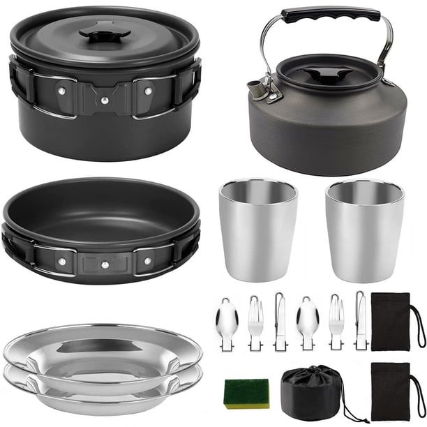1 juego de utensilios de cocina para acampar al aire libre, vajilla portátil para picnic para 2-3 personas (negro)