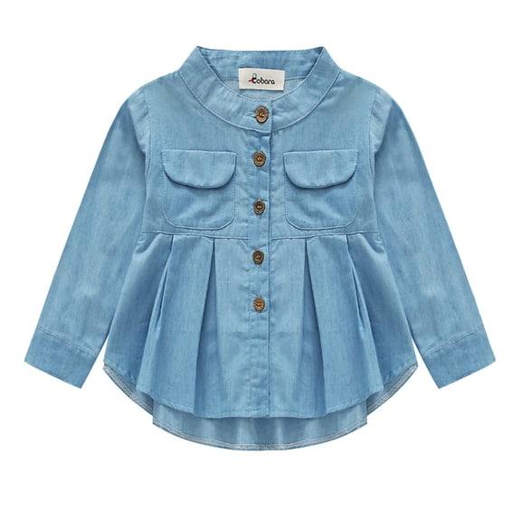 URMAGIC Fall Baby Girls Kids Ruched Long Sleeve Cotton Denim Blouse Tops for Toddler Little Child 1-7T