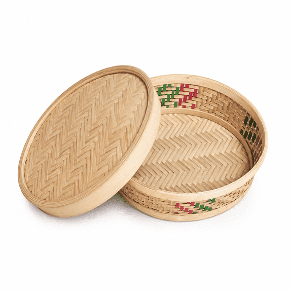 Handcrafted Bamboo Basket with Lid, Woven