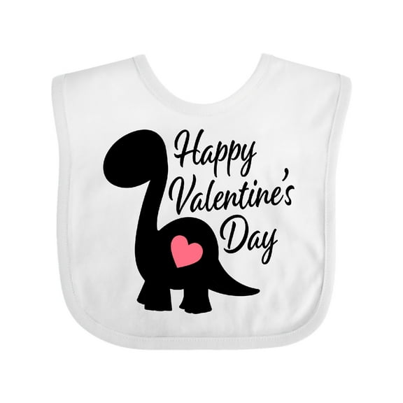 Inktastic Happy Valentines Day with Dinosaur Silhouette and Heart Boys or Girls Baby Bib
