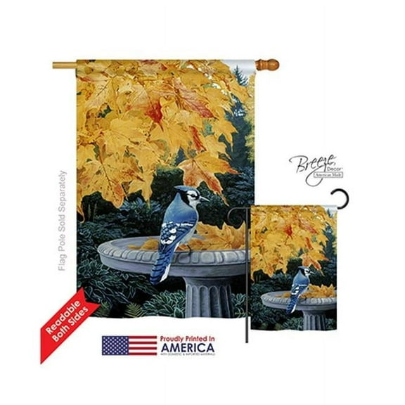 Breeze Decor 05036 Birds Autumn Birdbath 2-Sided Vertical Impression House Flag - 28 x 40 in.