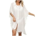 thumbnail image 2 of Cavosen Womens Swimsuit Cover up Crochet Shirt Dress Bikinis Swimwear Kimono Tassel Hem Short Sleeve Lapel Neck Button down Sheer Breathable Long Bathing Suit Swimsuit Kaftan, 2 of 7