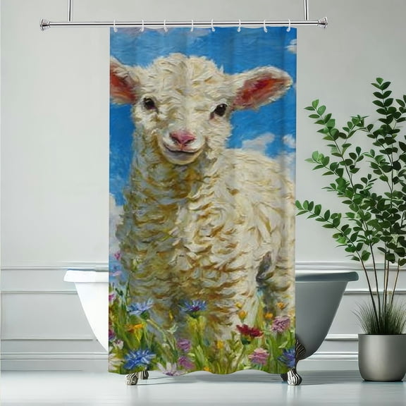 RKSupls Christmas Shower Curtain, Floral Sheep Shower Curtain with Hooks for Christmas Home Bathroom Decor Washable Curtains, 36x72 in