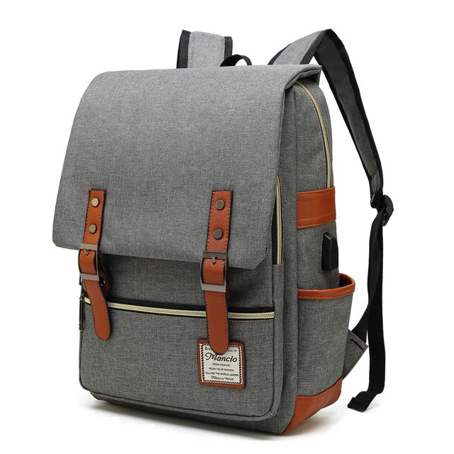 Mochila para portátil Mancio Slim Vintage para viajes 15.6 pulgadas, gris