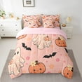 thumbnail image 2 of jejeloiu Cute Ghost Pumpkin Bedding Comforter Set 7pcs,Rustic Flower Floral Queen Bedding Sets,Black Spooky Bats Queen Sheet Sets,Lightweight Room Decoration Reversible, 2 of 8