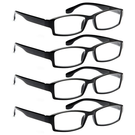 ALTEC VISION 4 Pack Spring Hinge Black Frame Readers Reading Glasses for Men and Women - 1.00x