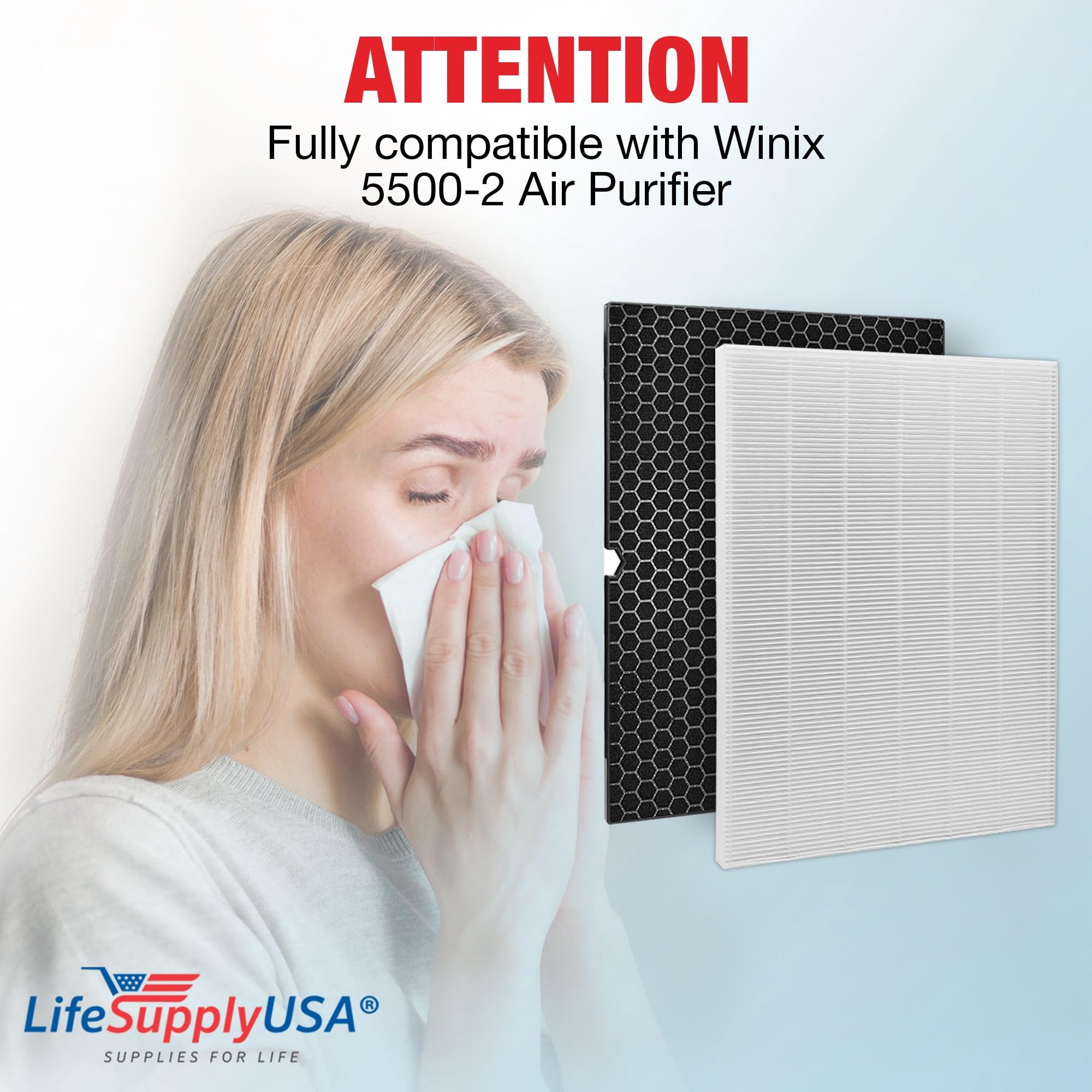 116130 HEPA Filter H Replacement Compatible with Winix 5500-2, AM80, 5510, 5520 Air Purifiers -True HEPA + Activated Carbon Filter by LifeSupplyUSA (2-Pack)