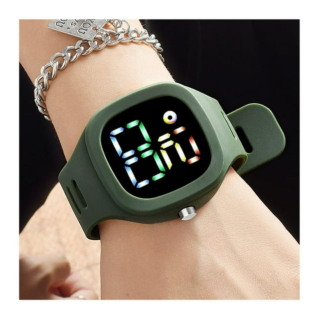 Electronic Watch LED Display Square Adjustable Soft Band Waterproof Gift Boys Girls Unisex Solid Color Kids Digital Watch Students Supplies