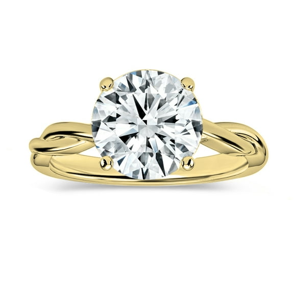 ALLORYA IGI Certified 2.50 Carat Round Lab Grown White Diamond Solitaire Intertwined Strands Engagement Ring for Women in 10K Solid Yellow Gold, Size 8.5