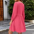 thumbnail image 4 of ZHYou Womens Dresses 3/4 Sleeve Textured A-Line Mini Dress Crew Neck Solid Color Smocked Waist Casual Comfy Dresses,Pink,L, 4 of 9