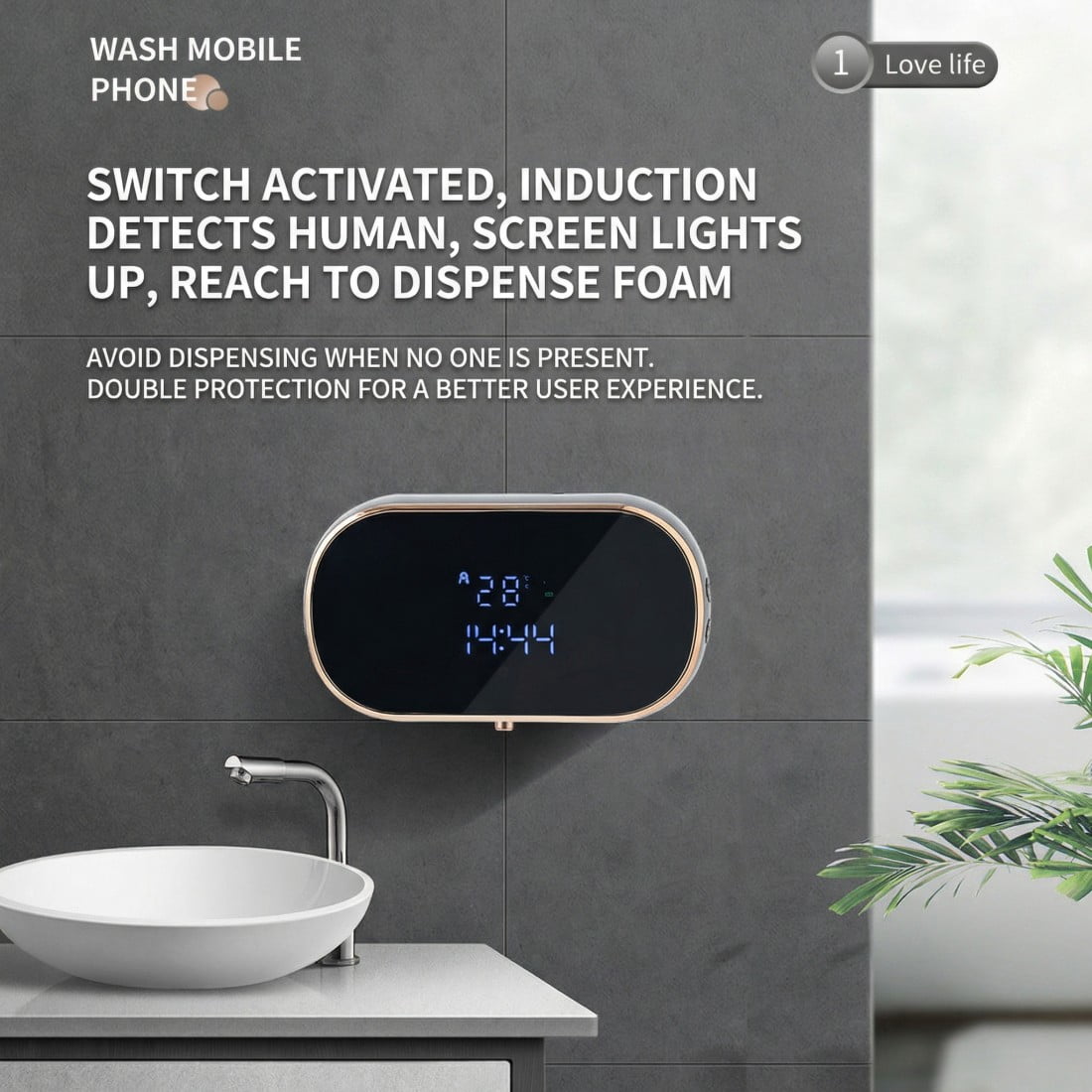 Automatic Foam Soap Dispenser, Touchless Wall Mount Soap Dispenser for Bathroom Kitchen, 11.8oz/350ML, Rechargeable, 3 Adjustable Levels, Black