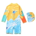 thumbnail image 3 of XAOFW Boy's One-Piece Swimsuits Cartoon Pattern Short Sleeve Crew Neck With Swim Hat Zipper Sun Rash Guard Swimwear Beach Pool Party Fashionable Cozy Swim Wear, 3 of 6