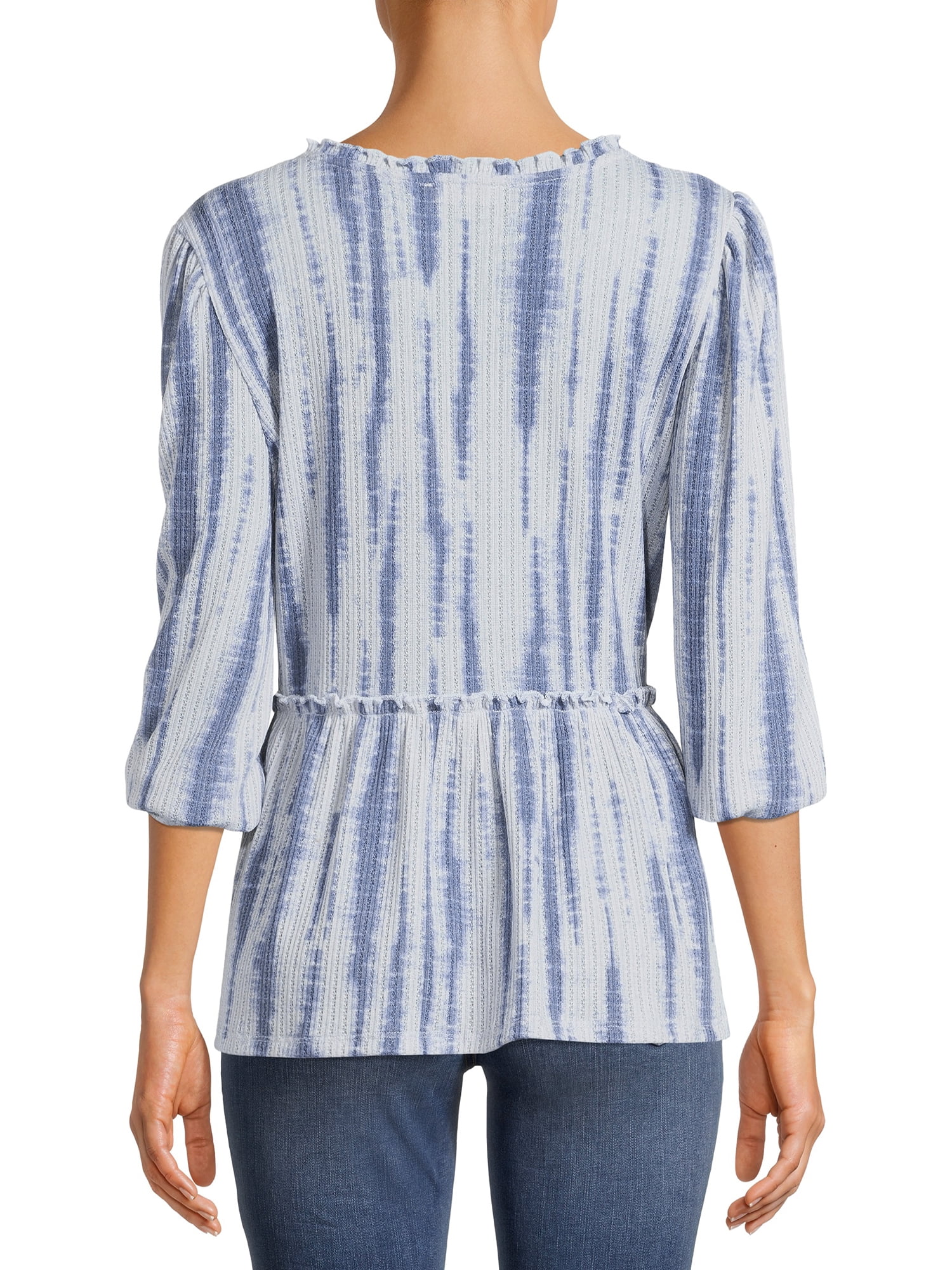 Como Blu Women's V-Neck Long Sleeve Top with Ruffle Edges