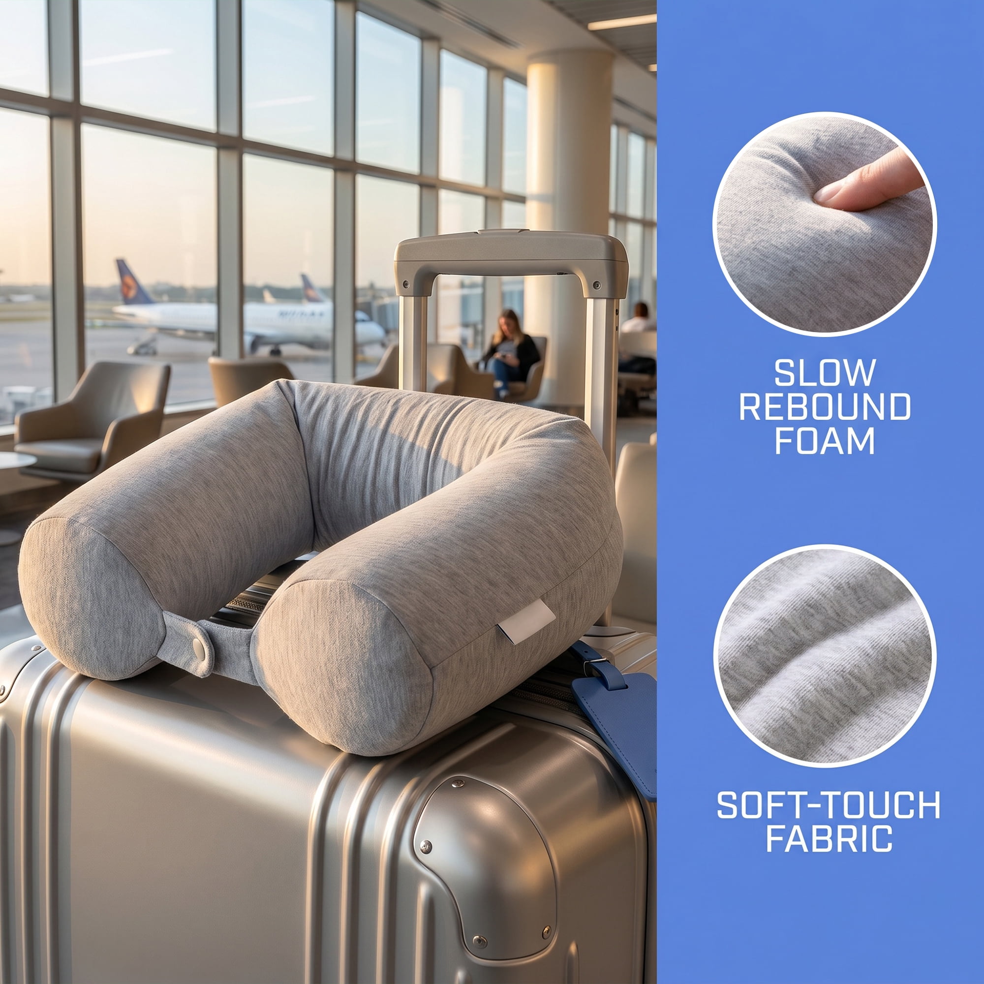 Unique Bargains Memory Foam Neck Pillow U Shape Closure for Airplane Light Gray 25"x4"