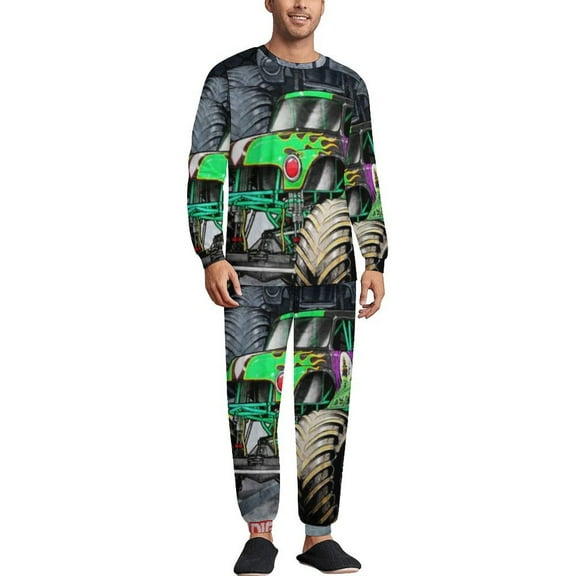 Monster Jam Unisex Adults Round Neck Pajama Set Two Piece Set Pajama Suit Nightgown Soft And Comfortable Nightclothes For Mens Womens