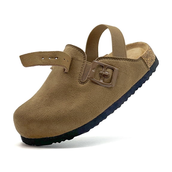 Kids Suede Clogs for Girls Boys Cork Footbed Sandals Potato Shoes Leather Toddler Slip On Slippers Mules with Adjustable Buckle