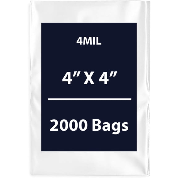 Clear Flat Poly Bags, 4Mil 4" X 4" & 2000 Bags | Low-Density Polyethylene (LDPE), Flat Open Top Plastic Packaging Packing | Flexible and Durable Plastic Bags