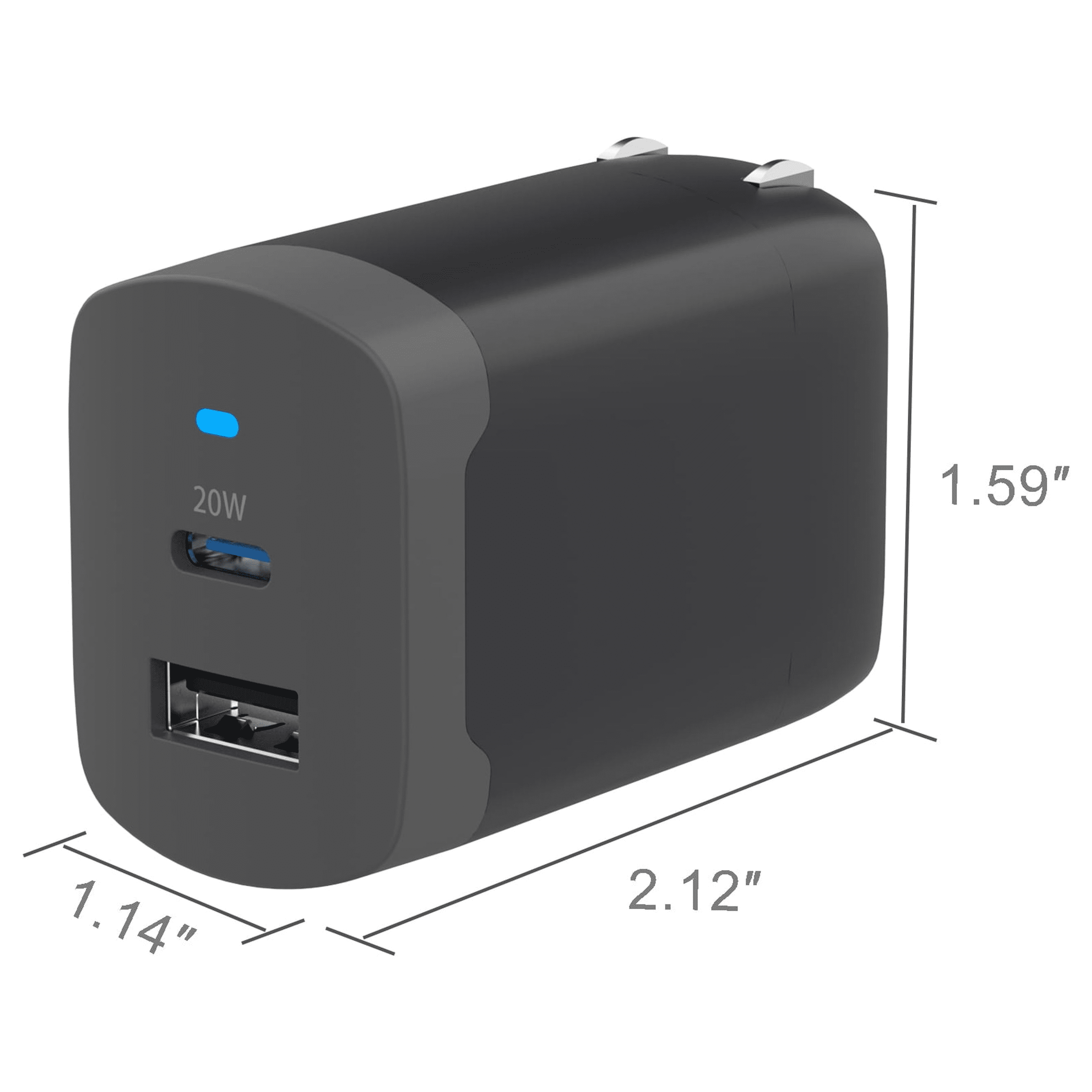 (3 pack) onn 32W Dual USB-C/USB-A Port Wall Charger, Fast Charging, USB IF Certified, Foldable Plug, Black