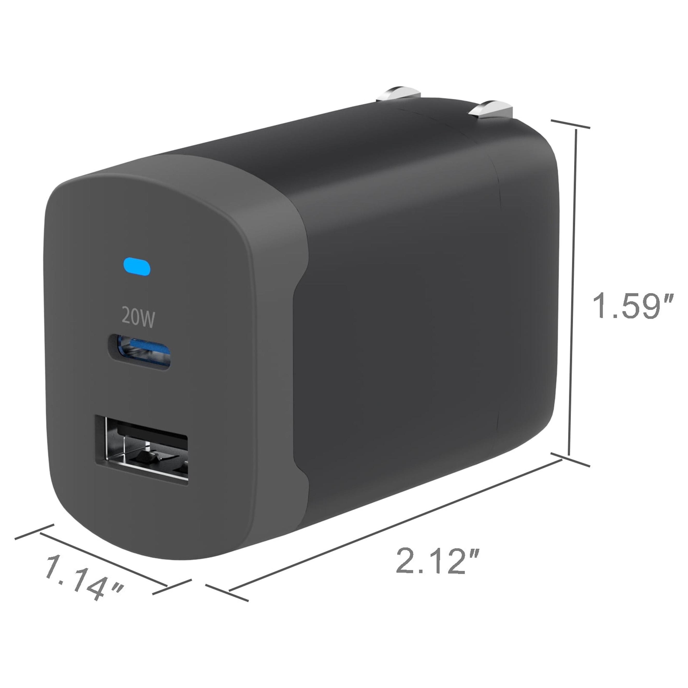 onn 32W Dual Port Wall Charger, USB-C and USB-A photo 2