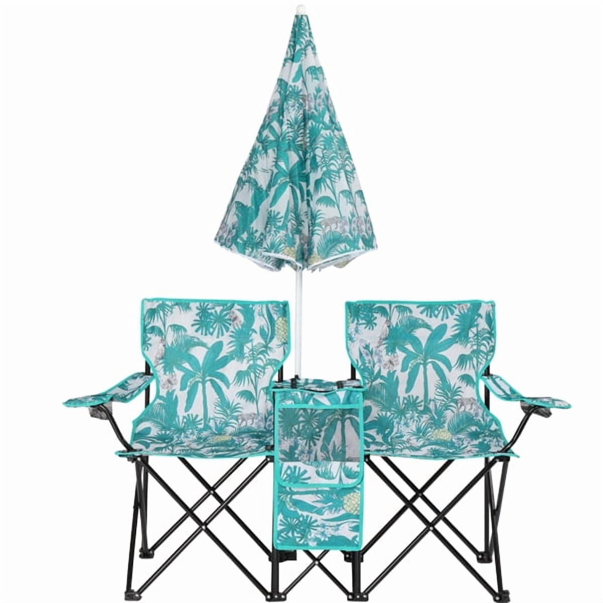 Alvantor Folding 2-Seat Outdoor Chair with Removable Pineapple Umbrella for Beach and Camping