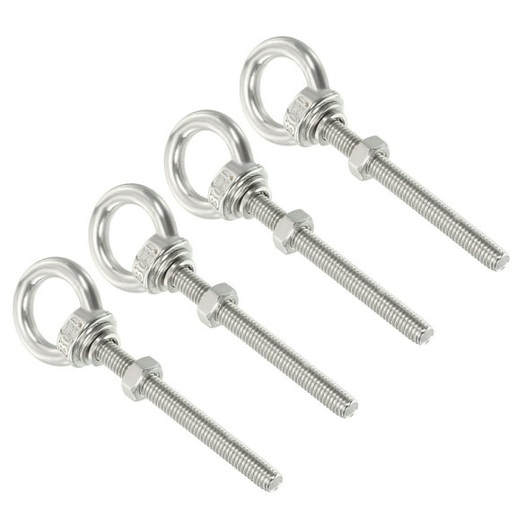 M3x60 1/8"x1.97" Stainless Steel Eye Bolts Threaded Screw Eyebolt Shoulder Ring with Nuts Washers 4 Set