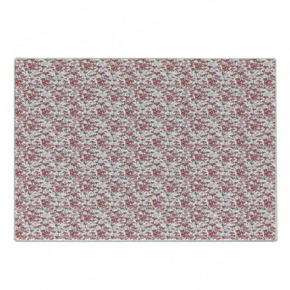 Cherry Blossom Cutting Board, Bubbly Petals of Kawazu Type Japanese Sakura Tree Illustration, Decorative Tempered Glass Cutting and Serving Board, Small Size, Pink Green and Orange, by Ambesonne