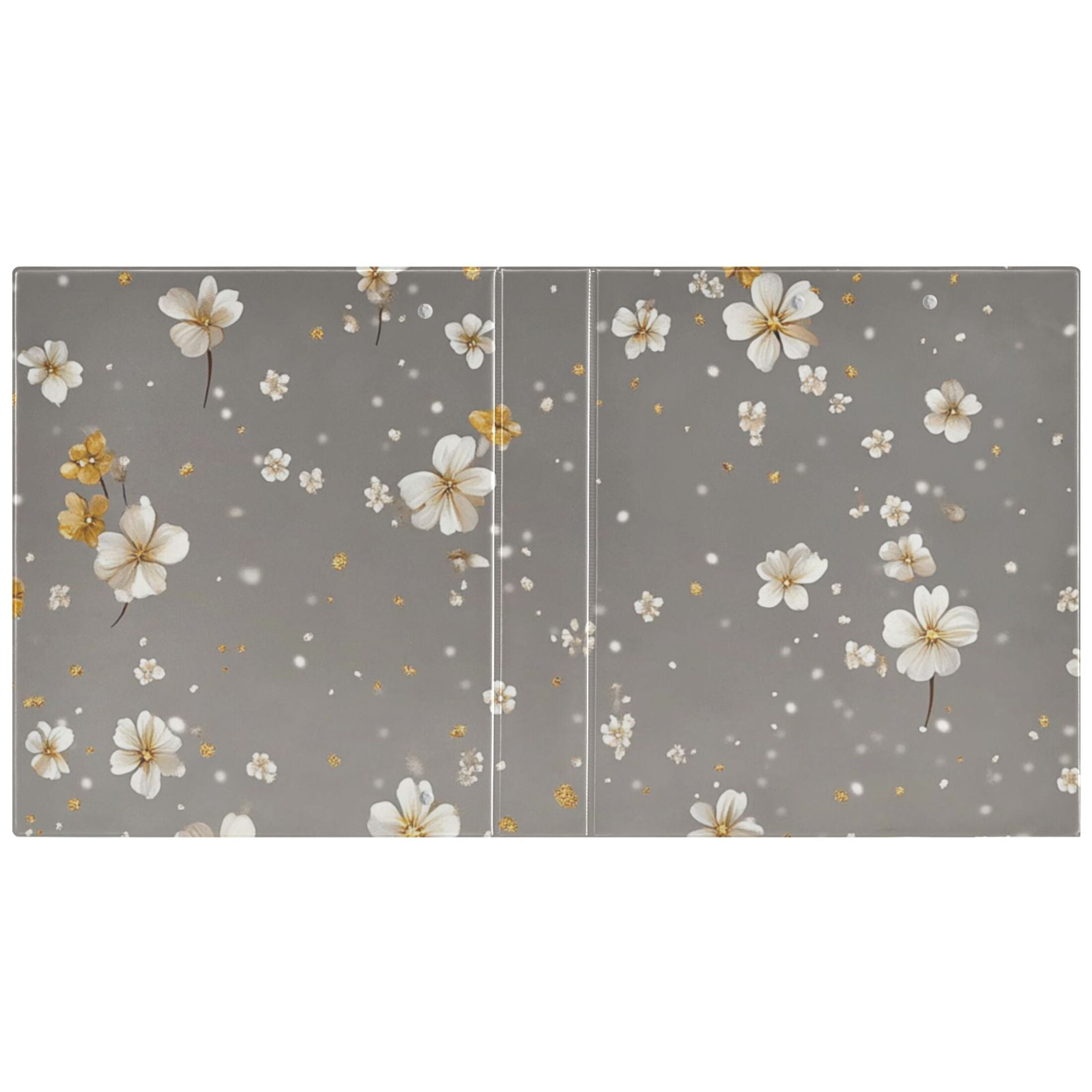 White Flowers in Gray 3 Ring Binders 1.5 inch Hardcover File Folders with Interior Pockets A4 Size Organizer for School Office Hospital