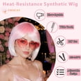 thumbnail image 6 of PHOCAS Short Ombre Pink Straight Bob Wig with Bangs for Women 8 inch Synthetic Cosplay Hairpiece Natural Looking Daily Party Wear, 6 of 12