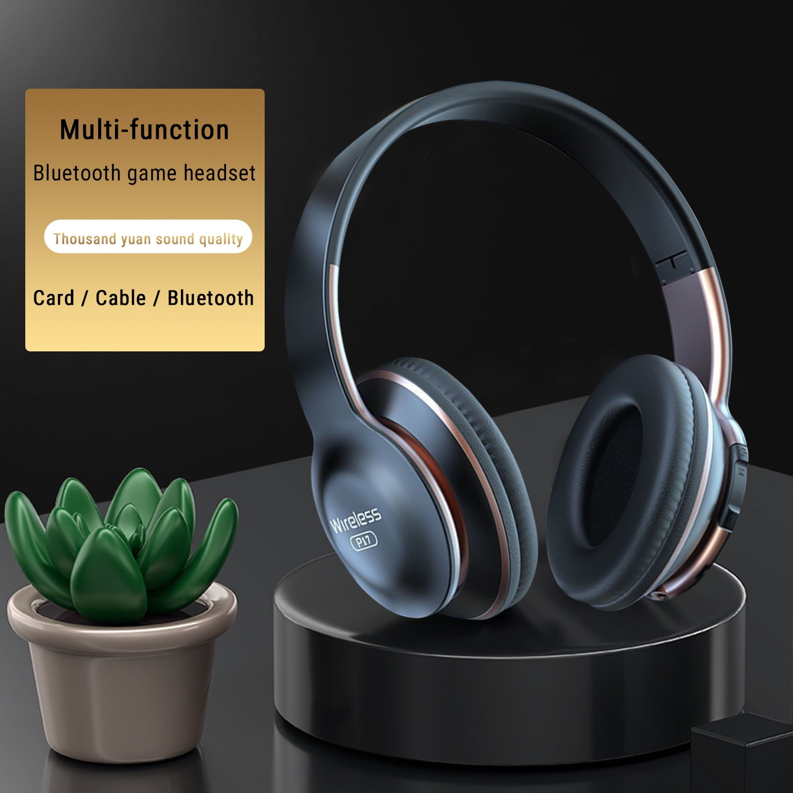 Wireless Headset with Mic for Work, Bluetooth Headset with Microphone (Environmental Noise Cancellation), Wireless Headset with USB Dongle & Charging Dock for PC/Teams/Zoom/Call Center/Home - Black