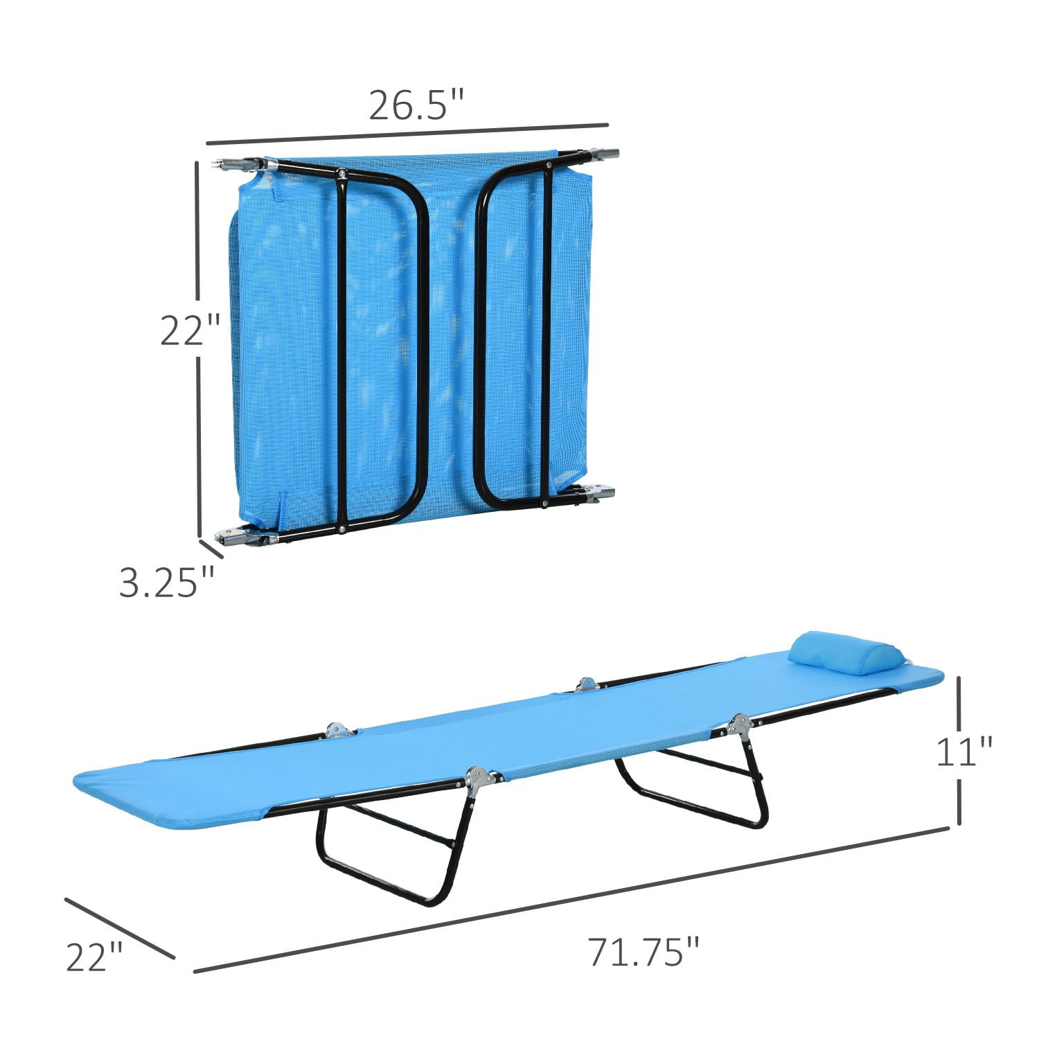 5-Position Reclining Foldable Outdoor Chaise Lounge with Head Pillow, Powder Coated Steel Breathable Quick Dry Mesh Pool Beach Lawn Lounge Chair Supports 264lbs Cream