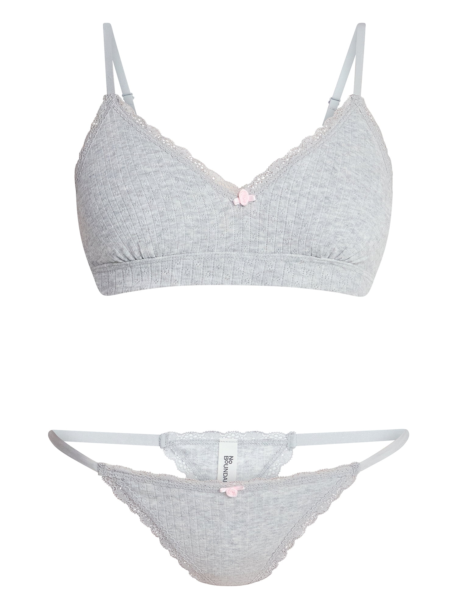 No Boundaries Cotton Pointelle Bralette and Thong Set, 2-Piece, Sizes XS-XXXL