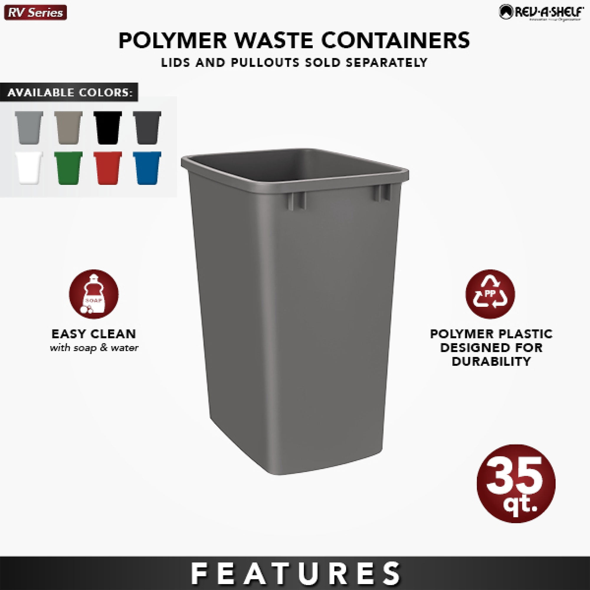 Rev-A-Shelf 35 qt. Replacement Waste Container for Rev-A-Shelf Pullouts, Blue, 2-pack