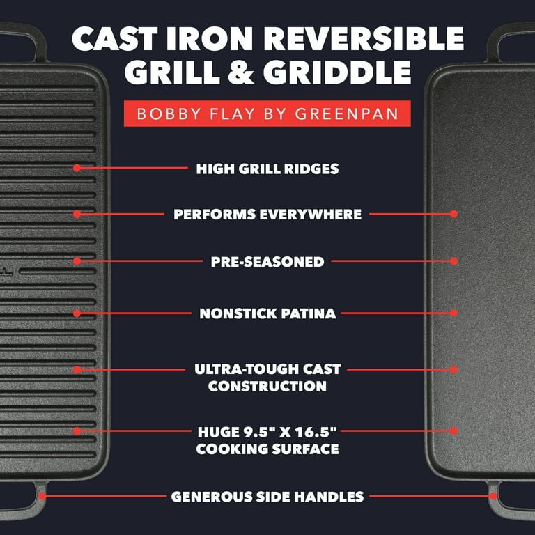 GreenPan Bobby Flay 11" x 16.5" Reversible Cast Iron Grill/Griddle photo 4