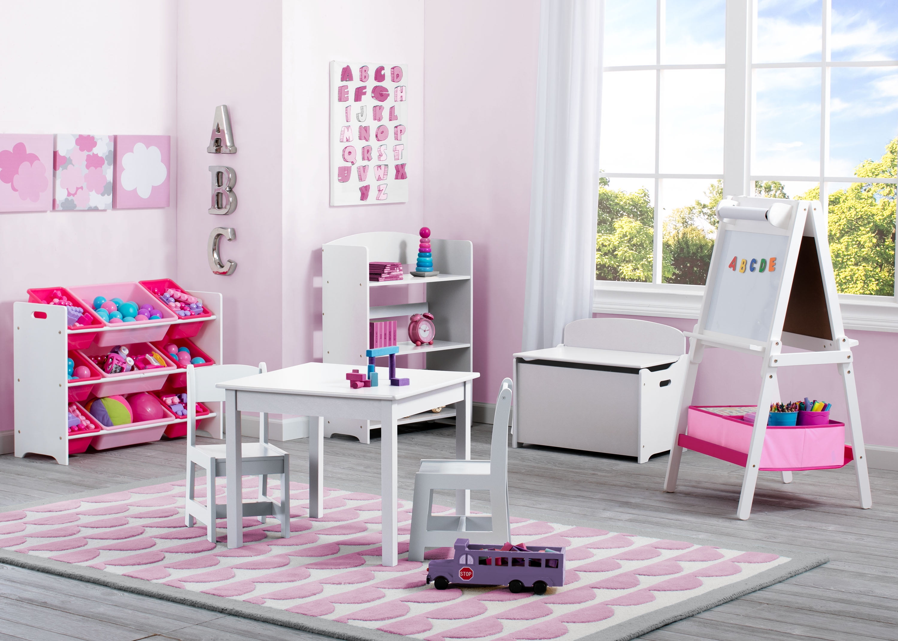 Delta Children MySize Wood Play Table and Chair Set (2 Chairs Included) - Greenguard Gold Certified, Bianca White