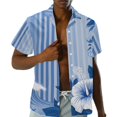 thumbnail image 3 of Garronmavis Blue Hibiscus Couple Outfits Mens Button Down Shirt Polyester Short Sleeve Shirt and Women's Tank Dress Tropical Flowers A-Line Travel Outfits Size 3XL, 3 of 7