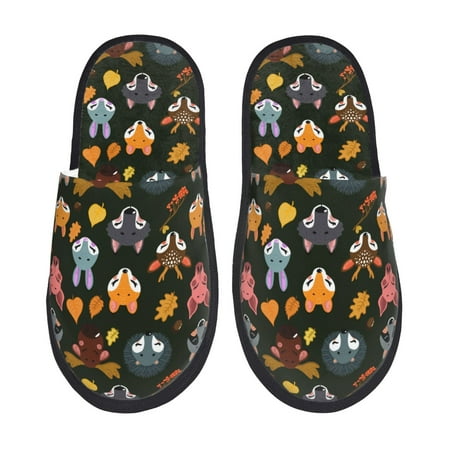 Balery Forest Animal Faces Slient Indoor Furry Fleece Comfort House Shoes Soft Non-Slip Home Shoes Cotton slippers House Slippers-- Large