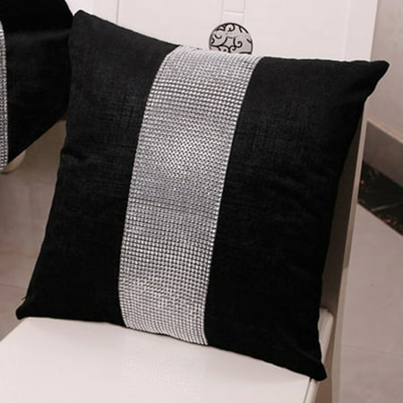 Black Velvet Throw Pillows Stylish Graceful Velvet Throw Pillow with Diamond Chain Soft Sofa Cushion Decoration Modern Pillowcase ()