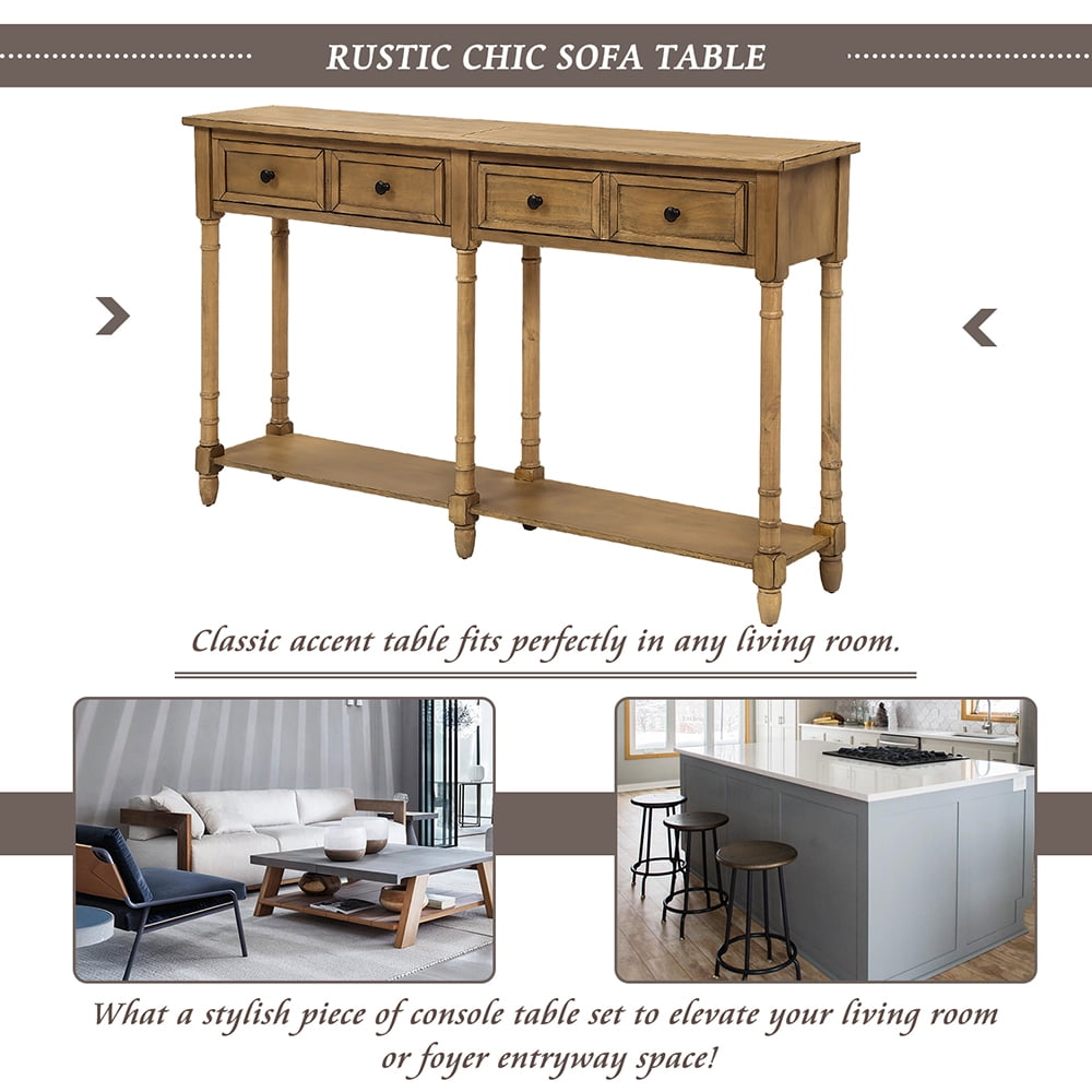Lowestbest 58" Wood Console Table, Sofa Entryway Table with 2 Storage Drawers and Bottom Shelf for Living Room, Easy Assembly, Old Pine Lowestbest 58" Wood Console Table, Sofa Entryway Table with 2 Storage Drawers and Bottom Shelf for Living Room, Easy Assembly, Old Pine