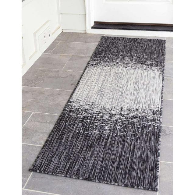 Unique Loom Collection Moderne Dégradé Dégradé Transitionnel Tapis de Course Intérieur et Extérieur Flatweave, 2 x 6 Pieds, Gris/beige