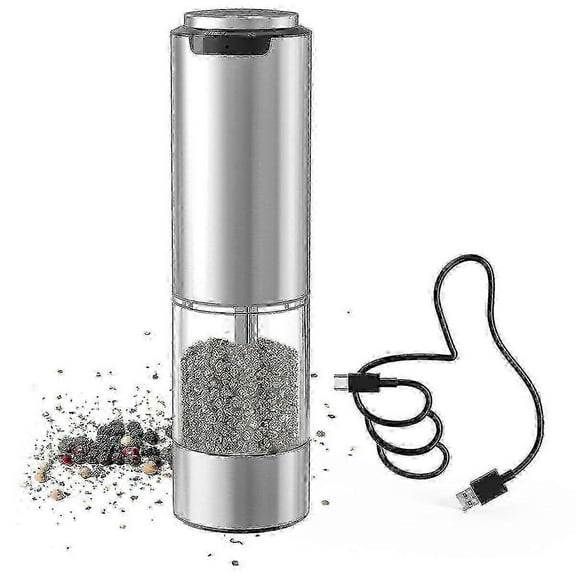 Rechargeable Electric Pepper Grinder, Stainless Steel Pepper Mill With Led Light And Adjustable Coarseness