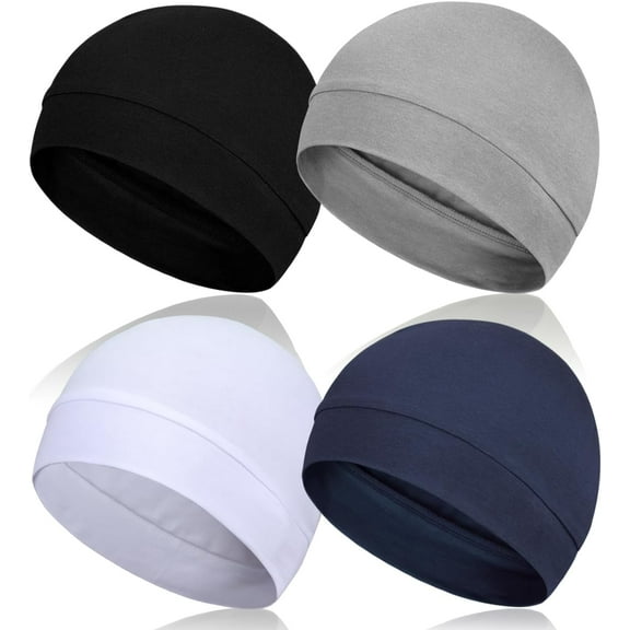 4 Pieces Cotton Skull Caps for Men, Lightweight Breathable Skull Beanie Sleep Cap Helmet Liner for Women