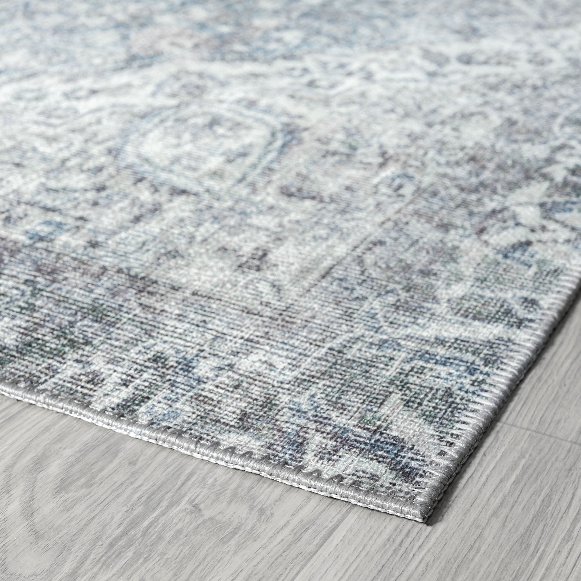 Traditional 8x10 Area Rug (7'11'' x 10'3'') Oriental Navy, Gray Living Room Easy to Clean Machine Washable