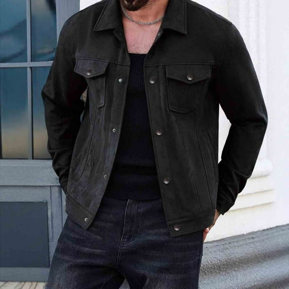 Donemore Men's Slim Fit Casual Jacket Solid Color Snap Button Collar Lightweight Polyester Outdoor Windbreaker Pockets