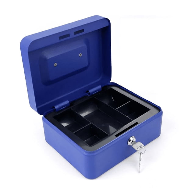 Caja Fuerte Metálica De Seguridad Con Llave, AZUL/NEGRO