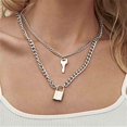 thumbnail image 4 of Lock Chain Necklace  Punk Chains  Statement Lock Key Pendant Necklace Silver Set Eboy Long Multilayer Chains Punk Choker 2 Set, 4 of 5