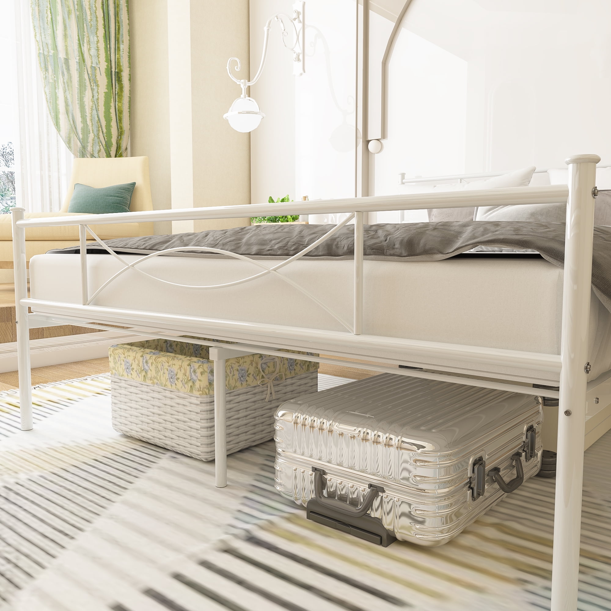 Yoneston Queen Size Metal Bed Frame Bedroom Mattress Platform Foundation with Headboard